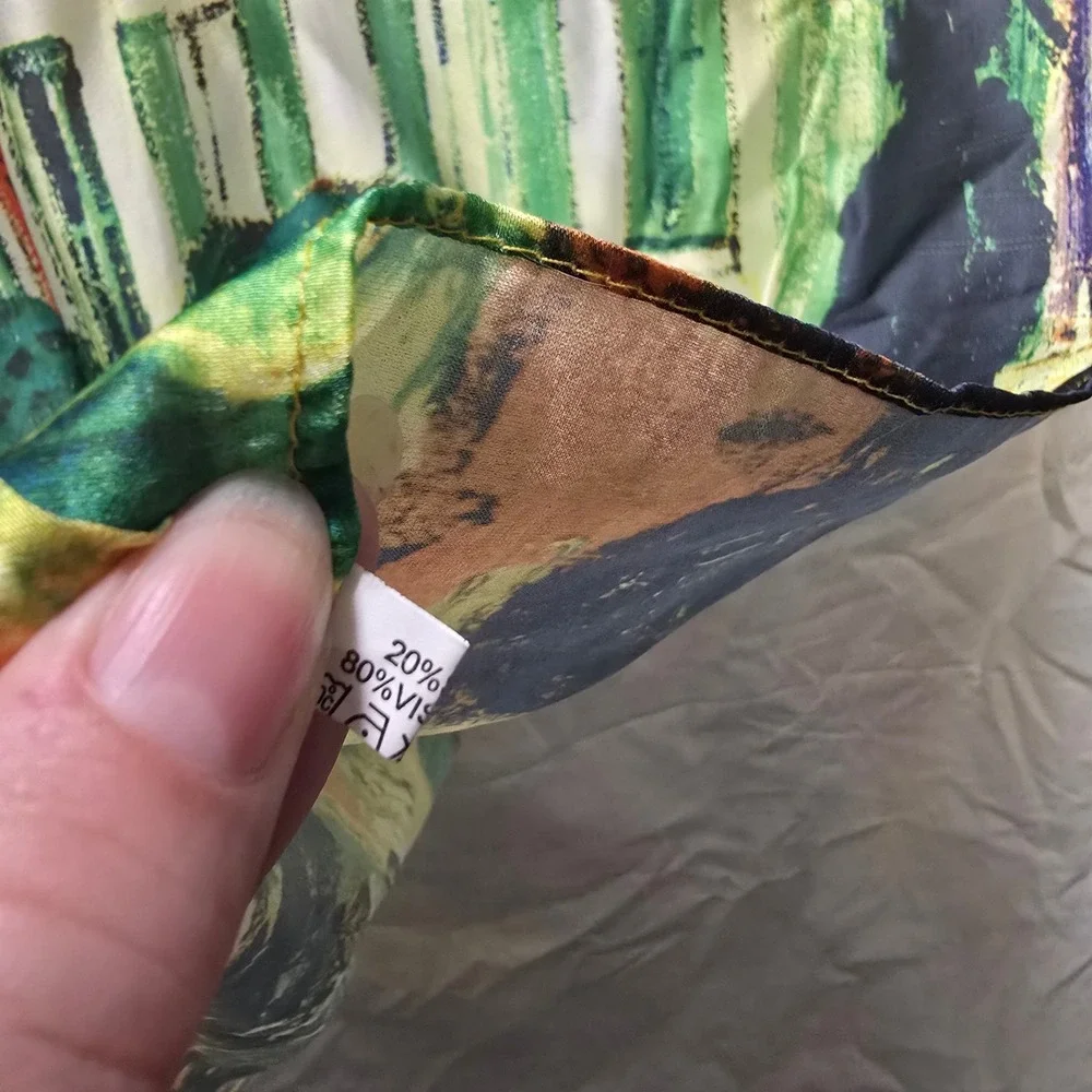 Van Gogh White House At Night Art Style Scarf Silk Blend Blue Red Green‎